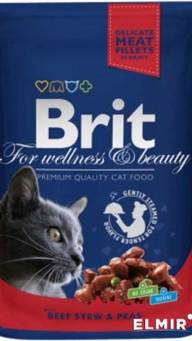 Brit Premium Cat pouch 100 g тушеная говядина и горошек