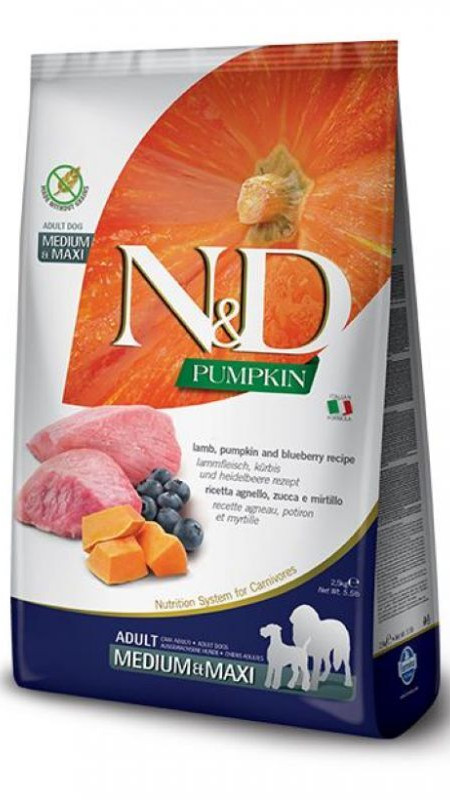 Фарміна дог сух N&D Grain Free PUMPKIN LAMB & BLUEBERRY  ADULT MEDIUM & MAXI (12) 33369