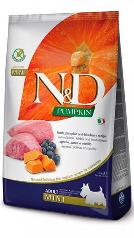 Фарміна дог сух N&D Grain Free PUMPKIN LAMB & BLUEBERRY ADULT MINI (7) 33642