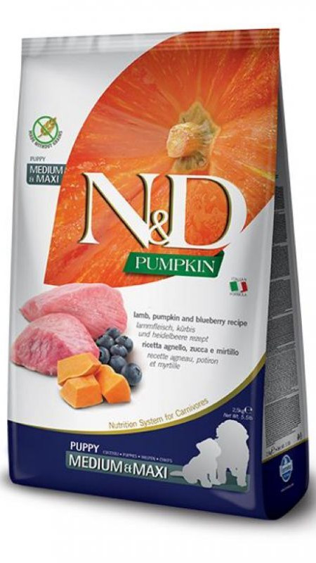 Фарміна дог сух N&D Grain Free PUMPKIN LAMB & BLUEBERRY PUPPY MEDIUM & MAXI (12)