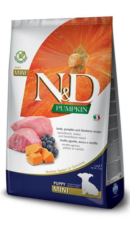 Фарміна дог сух N&D Grain Free PUMPKIN LAMB & BLUEBERRY PUPPY MINI (7) 33628