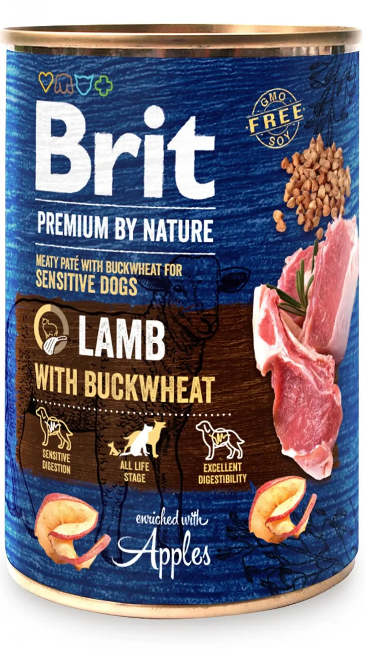 Корм Brit Premium консервований для собак з ягнятиною та гречкою 800г