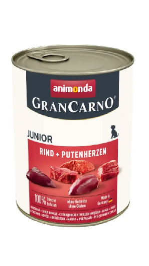 Корм GranCarno Junior Beef + Turkey hearts консервований для цуценят з яловичиною і індикою 800г