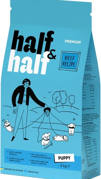 Корм сухий Half&Half для цуценят усіх порід із яловичиною 2 кг