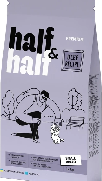 Корм сухий Half&Half для дорослих собак маленьких порід із яловичиною 12 кг