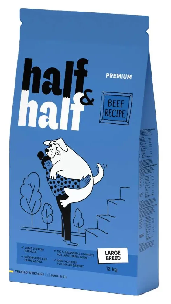 Корм сухий Half&Half для дорослих собак великих порід із яловичиною 12 кг