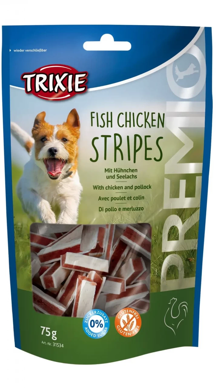 Ласощі для собак "PREMIO Chiken and Pollock Stripes" курка/лосось 75гр
