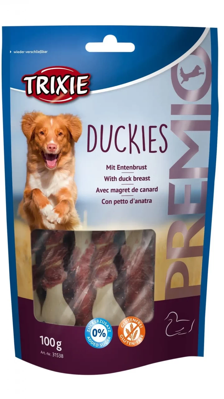 Ласощі для собак"PREMIO Duckies" качка з кальцинованою кістокою 100гр