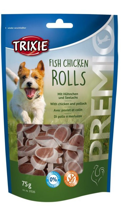 Ласощі для собак "PREMIO Chicken and Pollock Rolls" роли курка/лосось 75гр