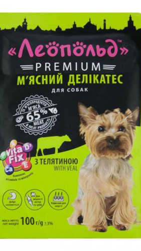 Леопольд М'ясний делікатес з мясом телятини для собак 100г