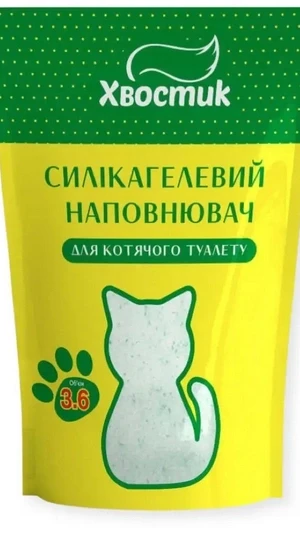 Наповнювач Хвостик 3.6л силікагель дрібний з зеленими гранулами