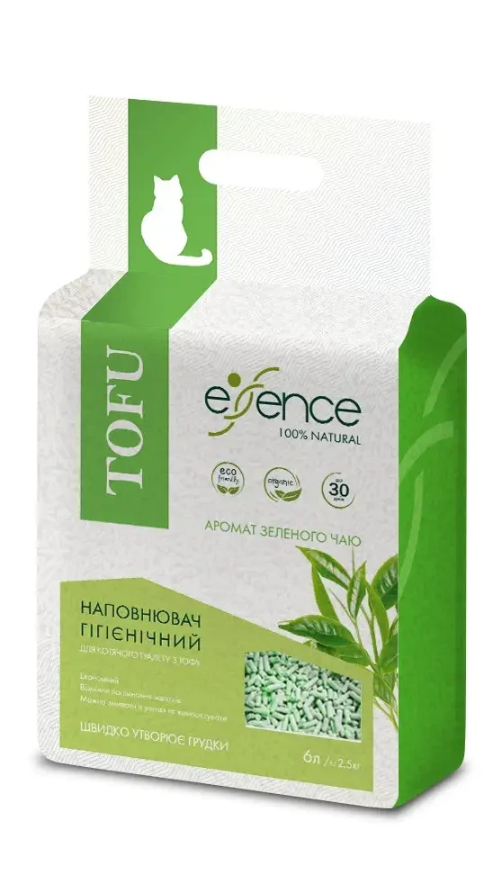 Наповнювач гігієнічний Essence для котячого туалету з тофу, гранула 2мм, з ароматом зеленого чаю, 6л