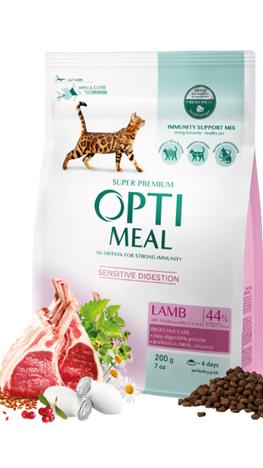 OPTIMEAL сухий корм для котів з чутливим травленням - ягня 0,3 кг