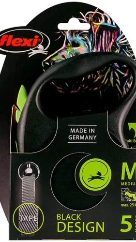 Рулетка Flexi BLACK DESIGN M 5м (стрічка) зелена