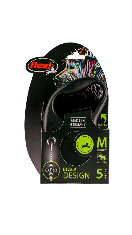 Рулетка Flexi BLACK DESIGN M 5м (трос) чорна/сіра