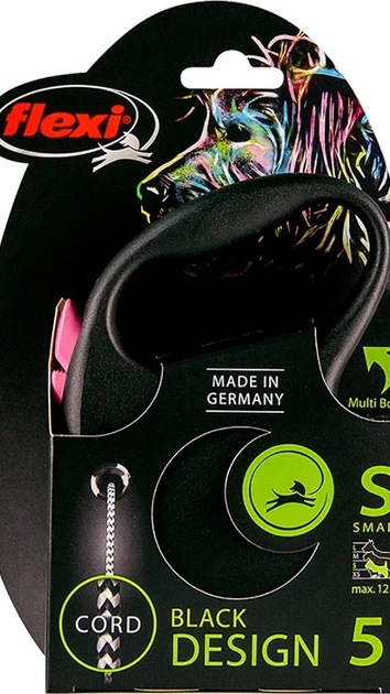 Рулетка Flexi BLACK DESIGN S 5м (трос) рожева