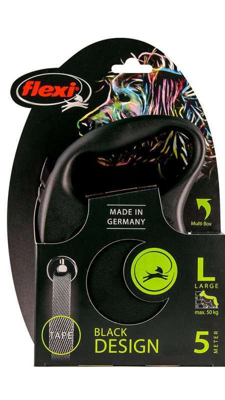 Рулетка Flexi BLACK DESIGN L 5м (стрічка) чорна/cіра