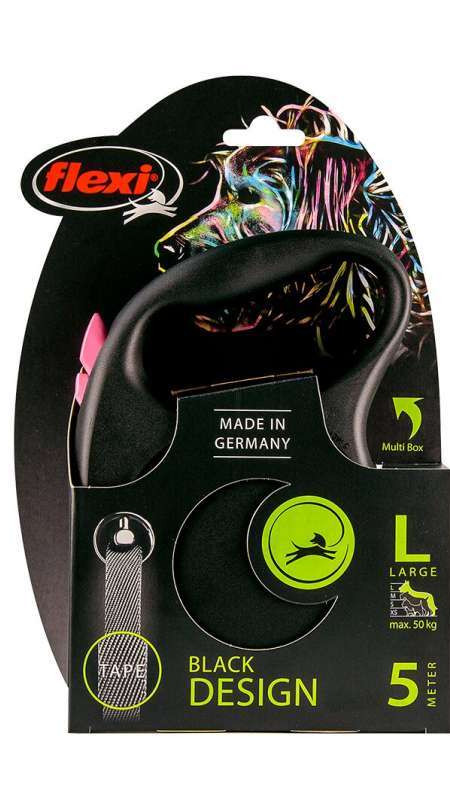 Рулетка Flexi BLACK DESIGN L 5м (стрічка) рожева
