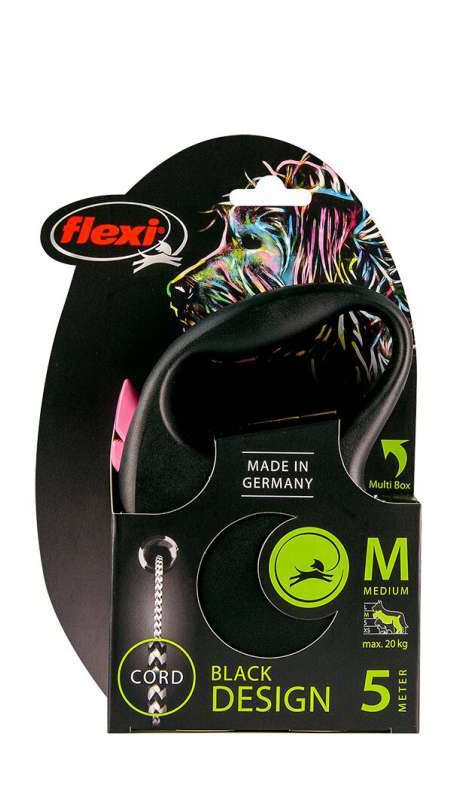 Рулетка Flexi BLACK DESIGN M 5м (трос) рожева