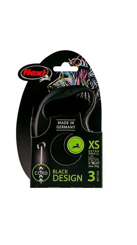 Рулетка Flexi BLACK DESIGN XS 3м (трос) чорна/сіра