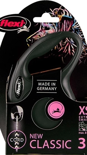 Рулетка Flexi NEW CLASSIC XS 3m/8kg (трос) чорна