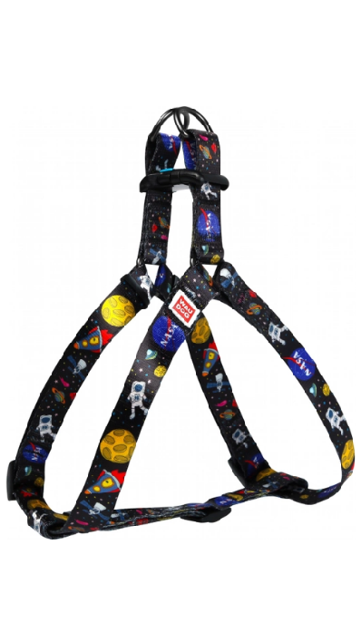 Шлея WAUDOG Nylon з QR паспортом, малюнок "NASA", пластиковий фастекс, М, Ш 20, Д 50-80 см