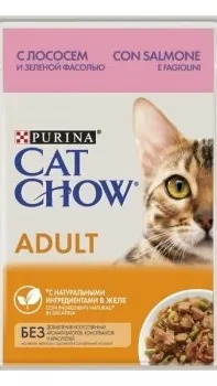 Cat Chow Adult. З лососем та зеленою квасолею  в желе 85 г