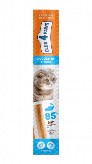 CLUB 4 PAWS М'ясна палочка преміум Лосось та тріска.Ласощі для котів.0,005кг